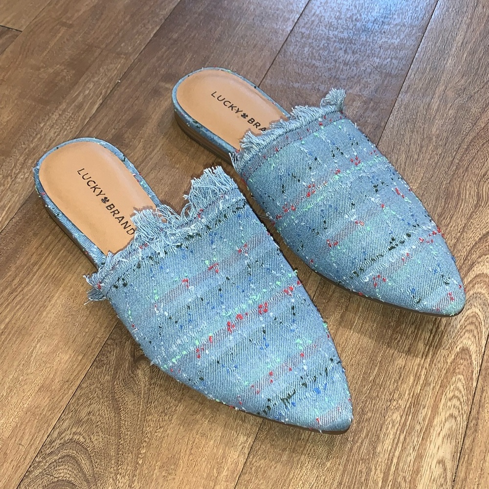 Lucky Brand Bapsee Denim Embroidered Slip On Shoes | Size 8